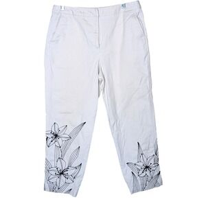 Talbots Petites Embroidered Lily Ankle Pants – Khaki‎ Stretch Cotton Size 12P